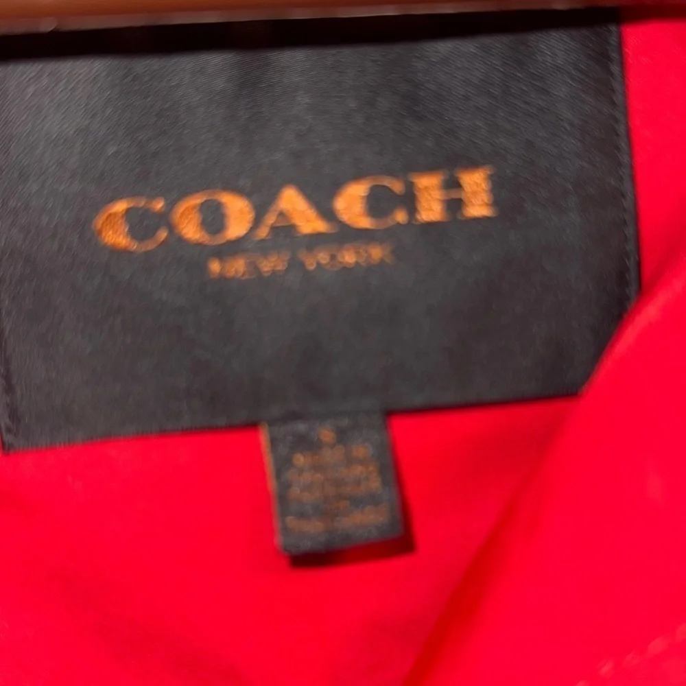 Coach Red Utility Anorak Jacket Hooded Lightweight Designer Leather Trim Size S